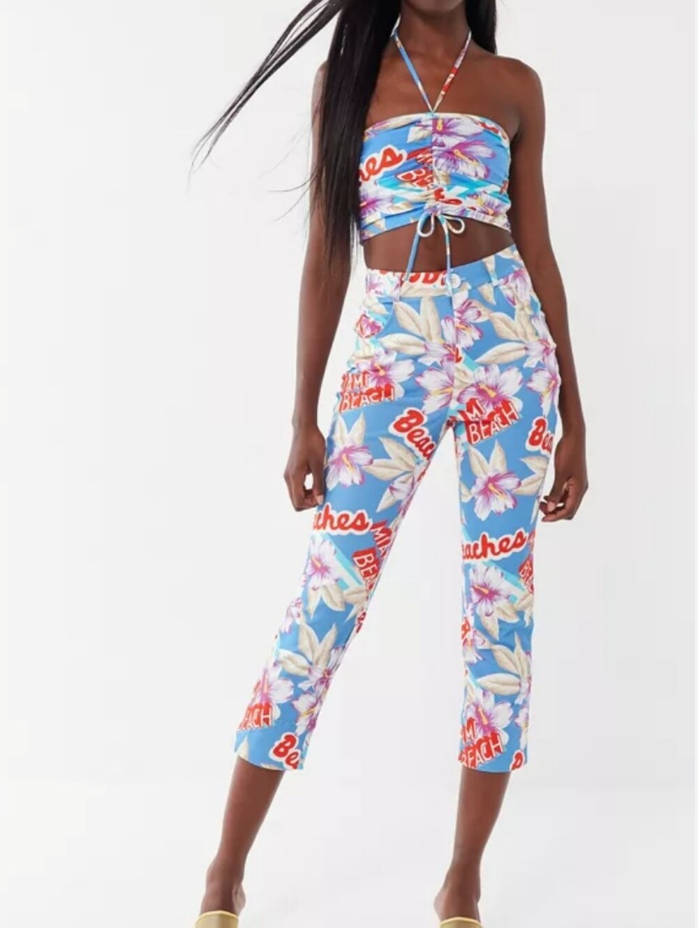 Urban Outfitters Rare Miami Beach Blue Floral Pants Size 26 Never Worn Washed